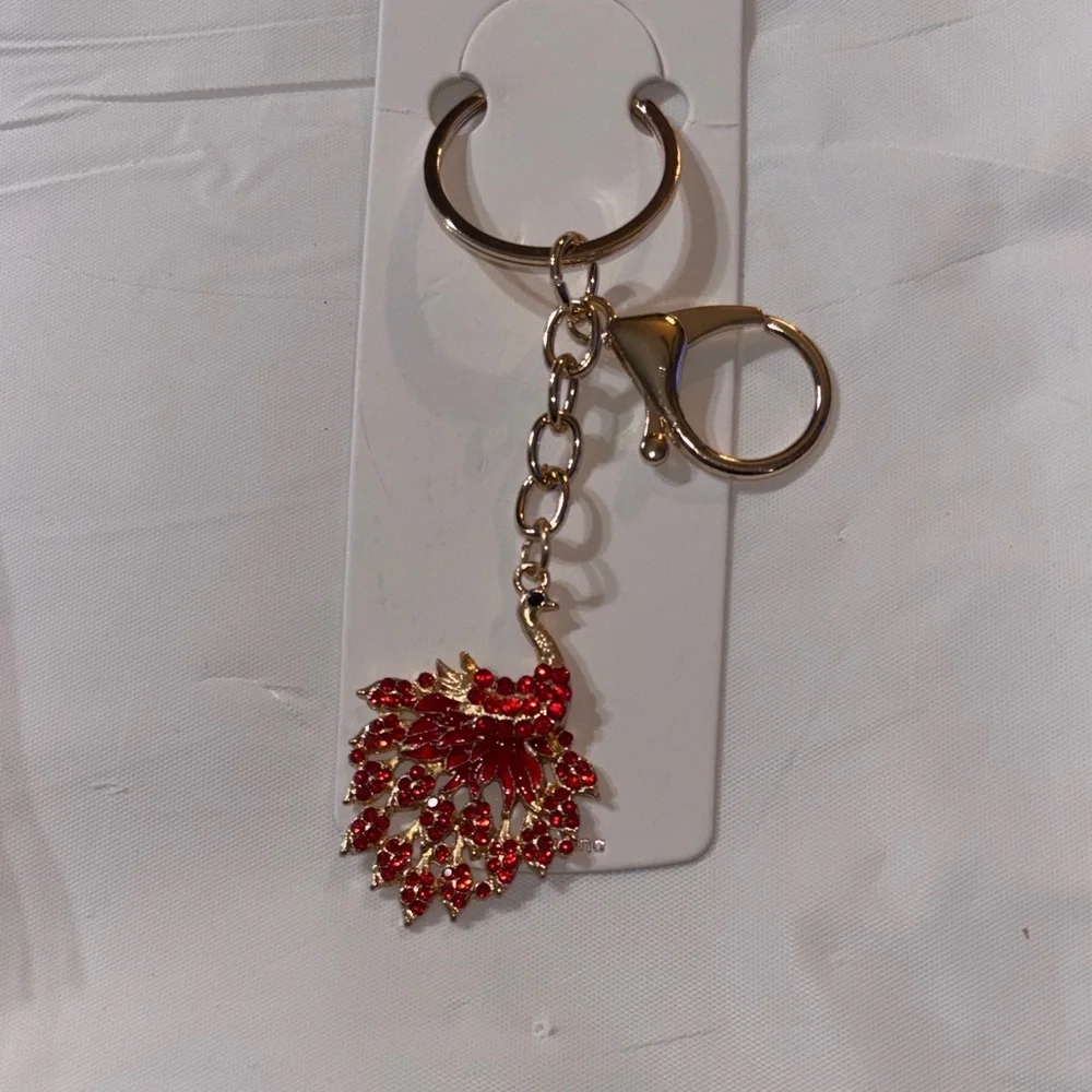 Peacock Keychain/Bag Charm- Red